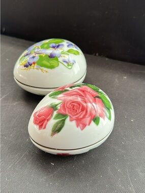 Porcelain Floral Egg Trinket Boxes - Rose & Violet Designs